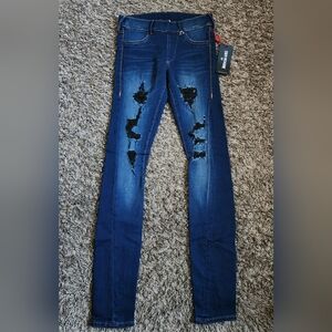 NWT True Religion Blue Distressed Runway Jean Leggings Women’s XXS